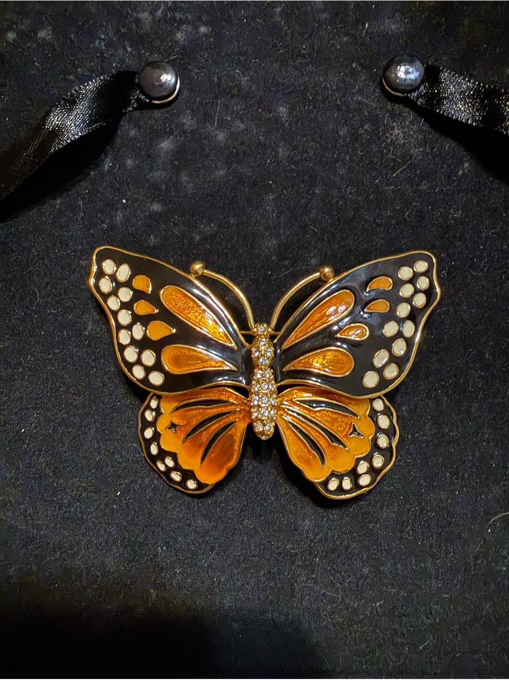 Gold & Orange Butterfly Brooch Pin - Elegant Women's Jewelry